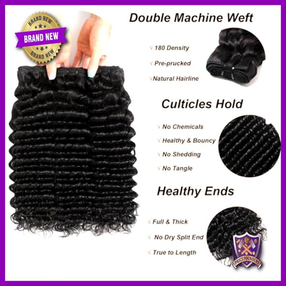 Deep Wave Human Hair Bundles with 5x5 HD Lace Closure, 3 Bundles 20-24 Inch